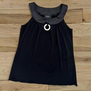 authentic vintage Byer Y2K black silky shimmery retro halter top 🩵 big o ring